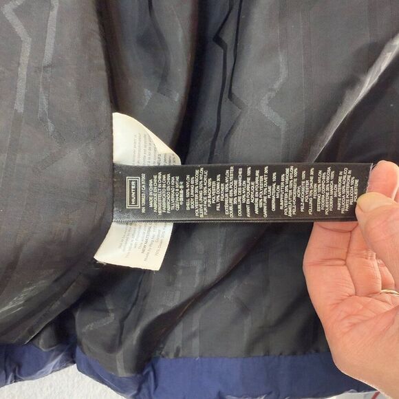 Hunter Women's Size Large Navy Blue Puffer Coat Faux Fur Collar Hood Down Fill - Picture 4 of 16